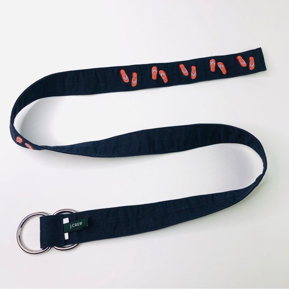 J Crew D-ring Loops Waist Canvas Belt 45" Flip Flops Pattern Navy Blue for Jeans - Picture 2 of 6